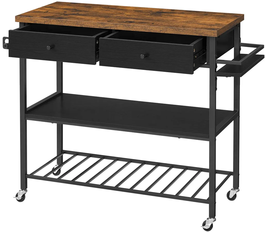 Loftowy wózek kuchenny, mobilna wyspa rustykalny brąz - Leden