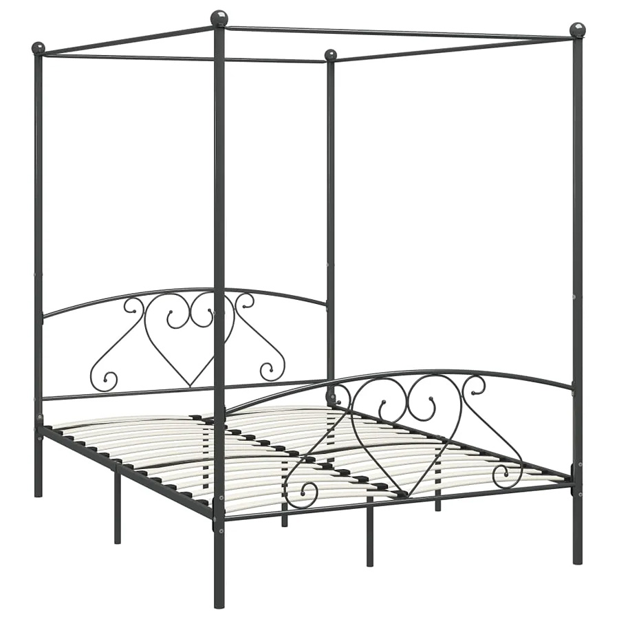 Czarne Metalowe Łóżko Z Baldachimem 200X200 Cm Zofix 4X