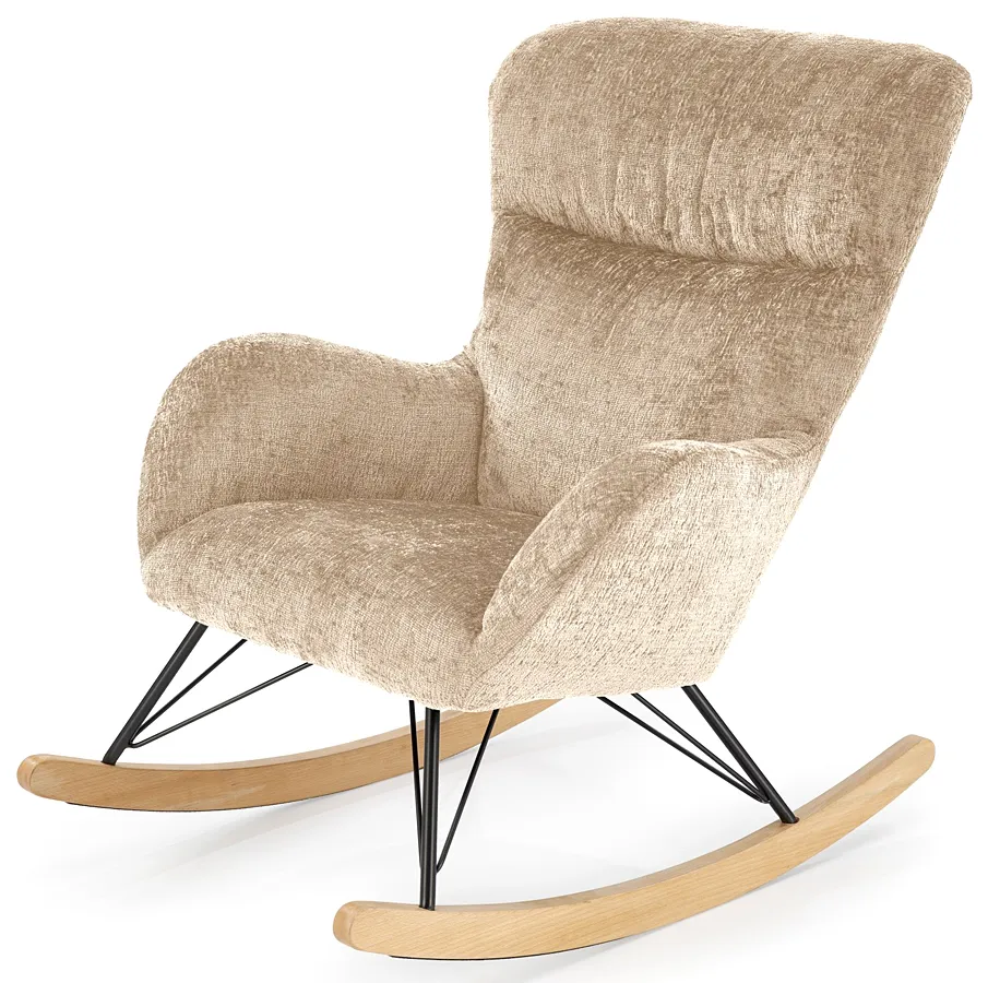 Beżowy welwetowy fotel bujany - Lenny