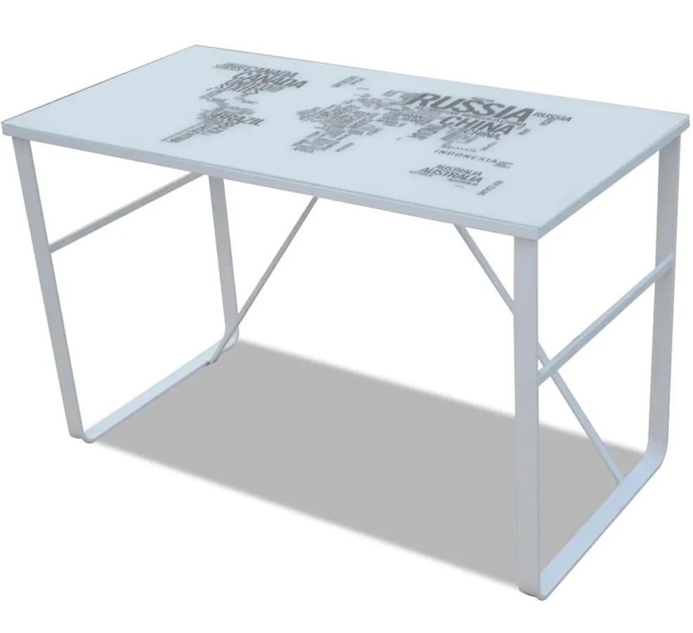 Elior Szklane białe biurko z nadrukiem mapy świata M8-H77