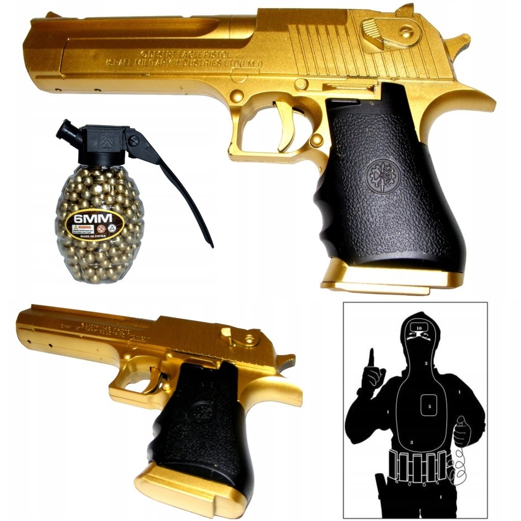 Pistolet Na Kulki Broń Magnum Pistolety Złoty + Tarcza