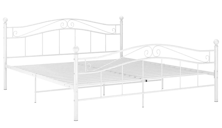 Białe Metalowe Łózko Małżeńskie 200X200 Cm F4-T02