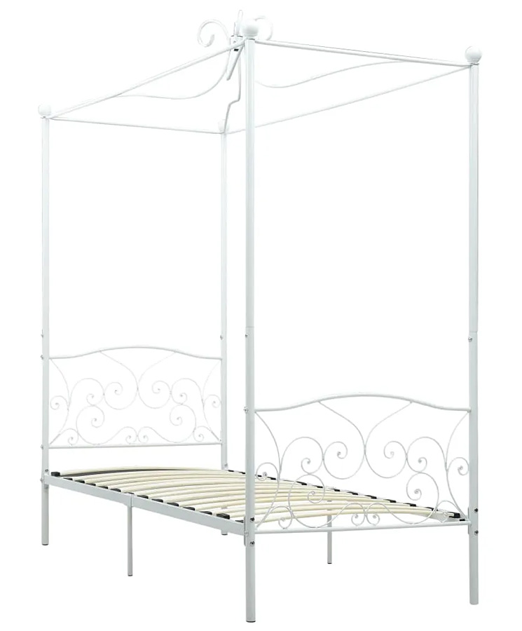 Białe metalowe łóżko z baldachimem 100x200 cm Kimas
