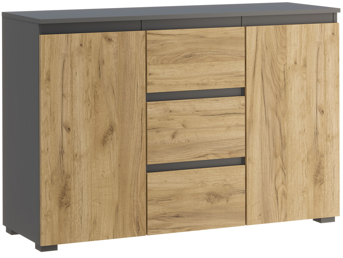 Nowoczesna komoda z szufladami i półkami antracyt + dąb craft 120 cm M7-D15