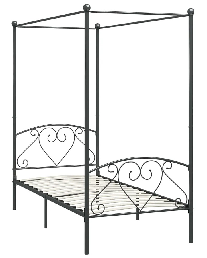 Szare metalowe łóżko z baldachimem 100x200 cm L2-Z11