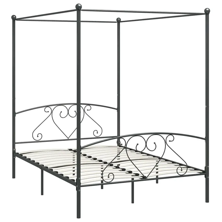 Szare metalowe łóżko z baldachimem 180x200 cm K2-W72