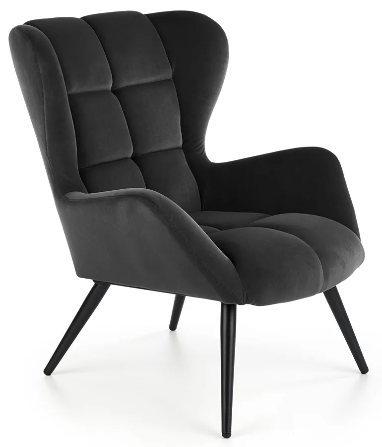 Tapicerowany czarny fotel uszak E9-R28