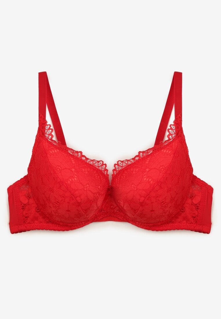 Czerwony Biustonosz z Usztywnianymi Miseczkami Ozdobione Koronką Pillnes