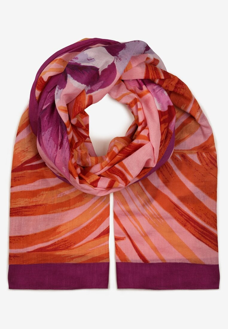 Fioletowo-Różowy Bawełniany Szalik w Print Jellala