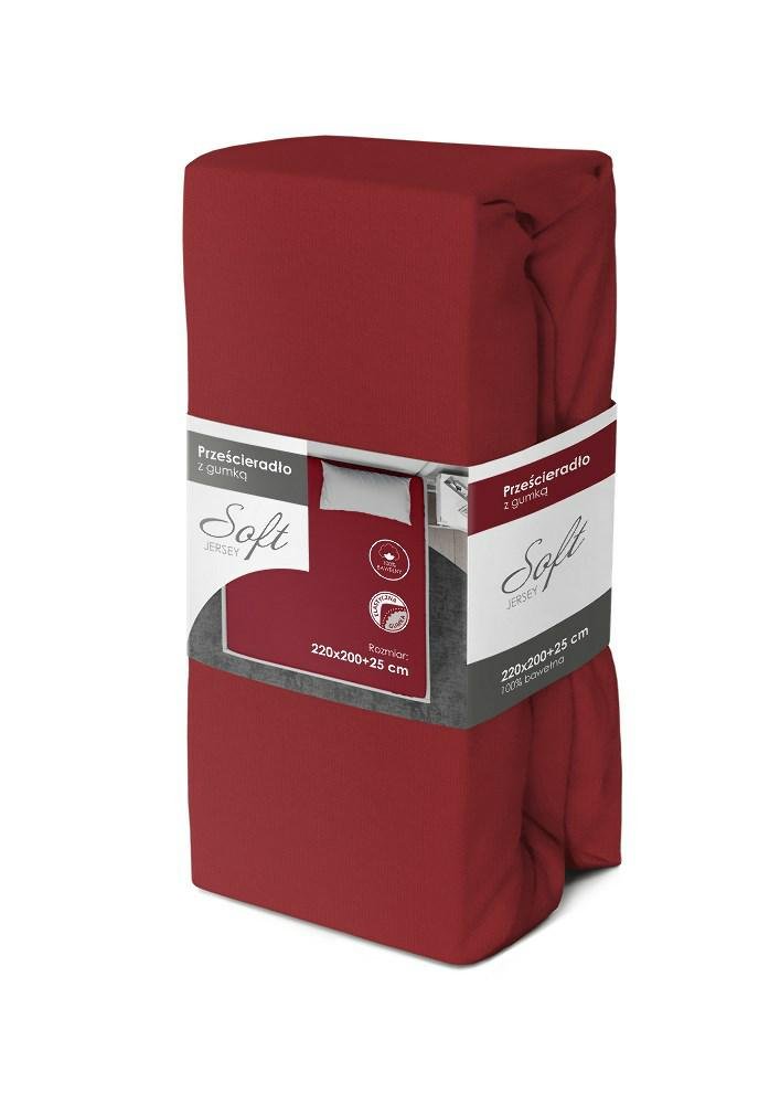 Prześcieradło jersey z gumką soft 220x200 czerwone na materac 25 cm