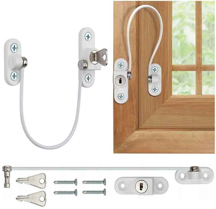 Zabezpieczenia Blokada Okna na klucz kabel z ogranicznikiem linką