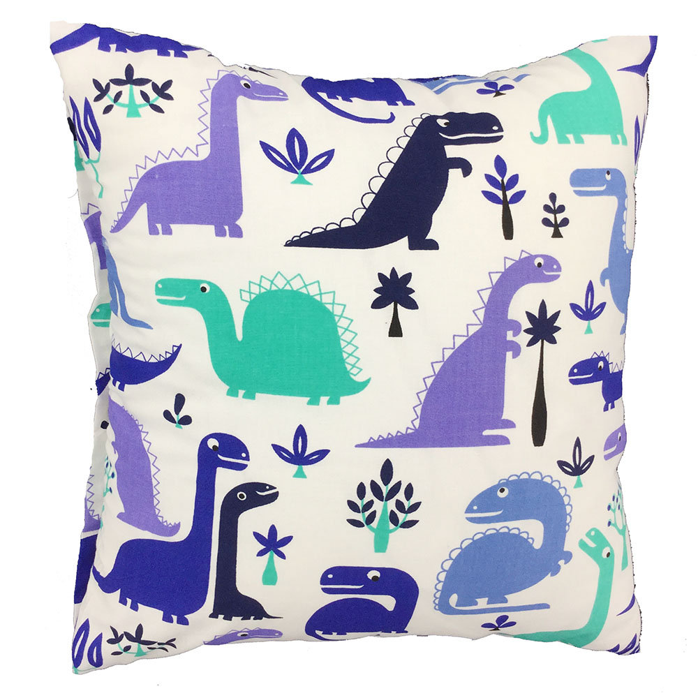 Poszewka 50x60 biała Dinozaury niebieskie szafirowe turkusowe