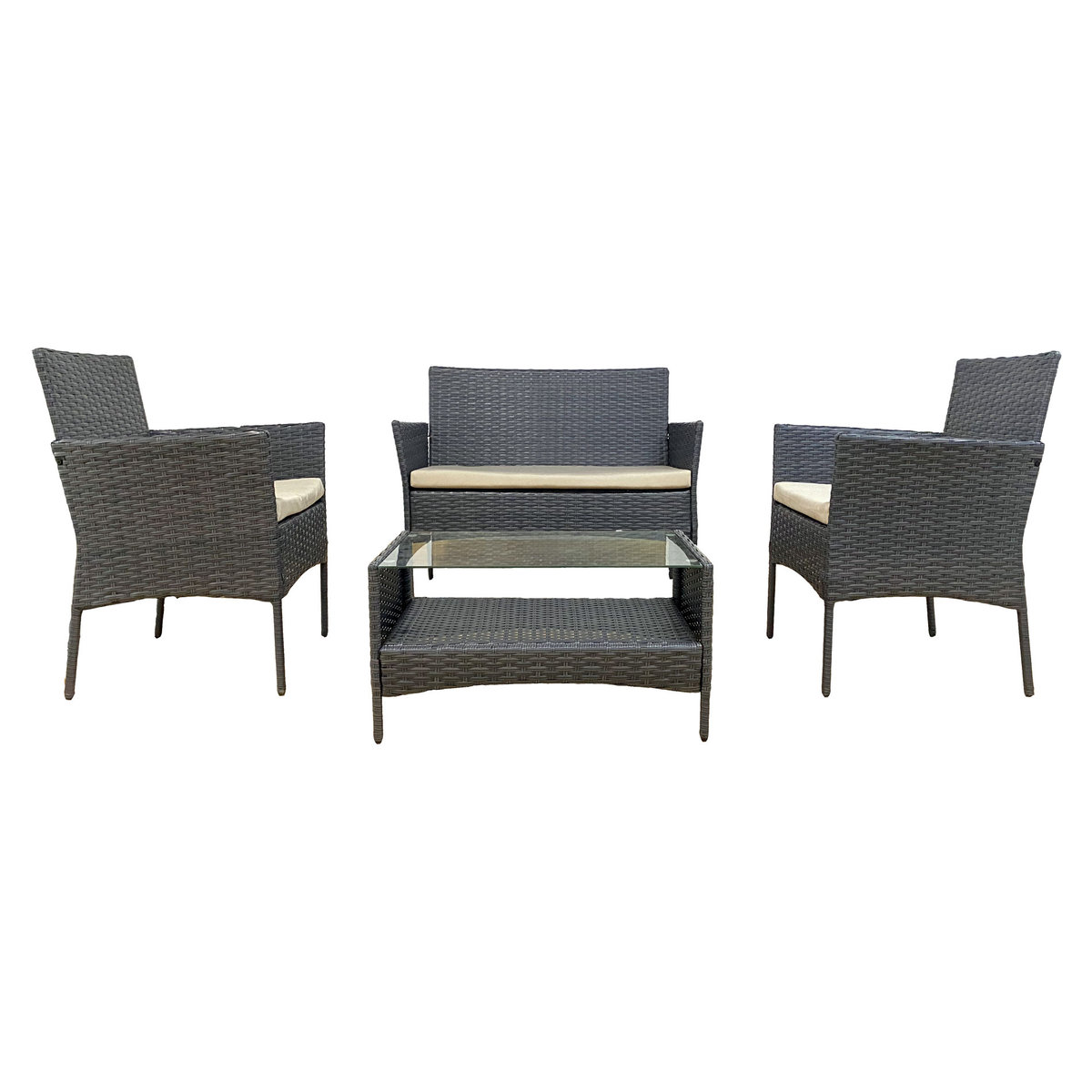 Rebecca Mobili Zestaw mebli ogrodowych do salonu z poduszkami szary stalowy polirattan