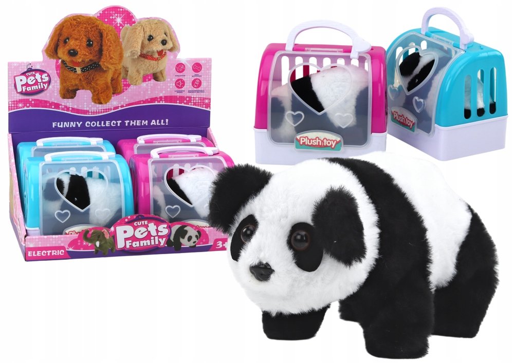 17613 Zestaw Pluszowa Panda Interaktywna W Transporterze Różowy Niebieski