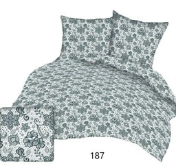 Karo Pościel bawełniana 140x200 biała szare kwiatki 187 bawełna Max