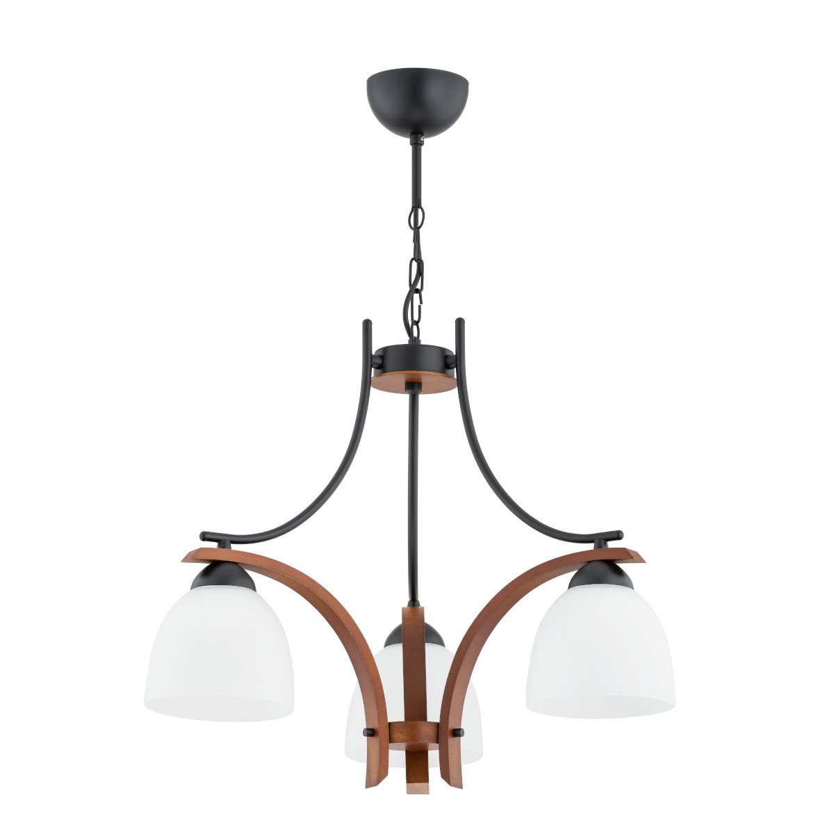 Lampa wisząca z trzema kloszami i drewnem AL 62421 z serii BAFIA