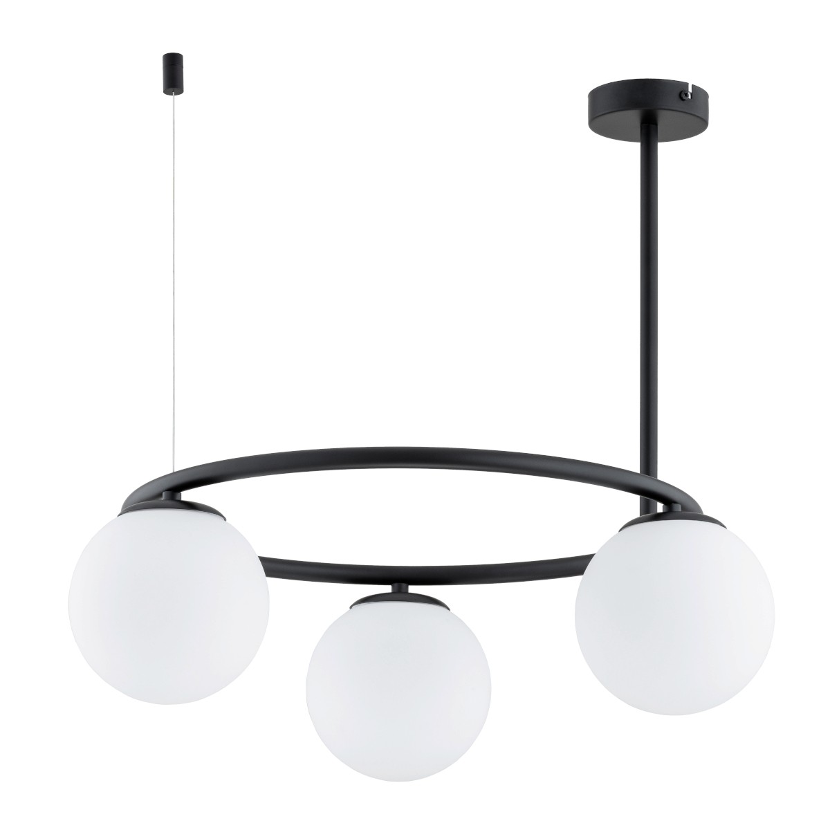 Czarna lampa wisząca, poziomy okrąg z kloszami AL 62426 z serii RINGO
