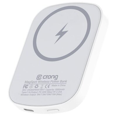 Crong MagSpot Power Bank - Bezprzewodowy power bank z MagSafe 5000mAh, USB-C 20W PD (biały)