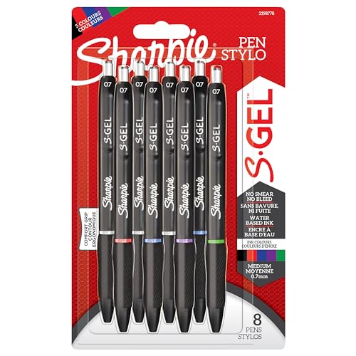 Sharpie S-Gel | Długopisy żelowe | Średnia końcówka (0,7 mm) | Asortyment kolorów | 8 sztuki