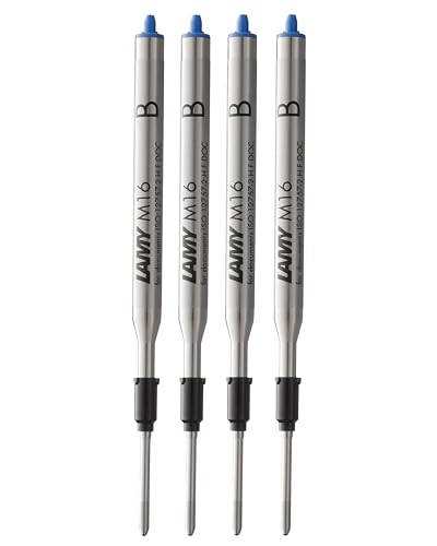 LAMY M16 zestaw 4 długopisów o dużej pojemności z metalu – oryginalny wkład zapasowy do wszystkich modeli długopisów Lamy – nadaje się do dokumentów – szerokość kreski szeroka niebieska