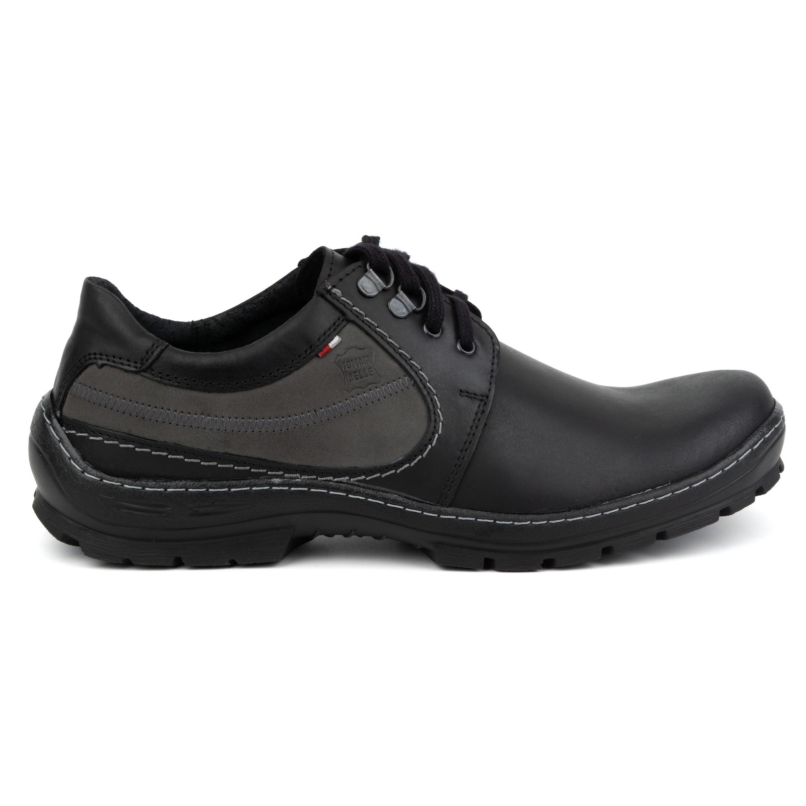 Buty męskie skórzane casual sznurowane 307GT czarne - Buty Olivier