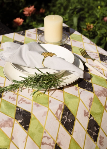 Owalny obrus bawełniany plamoodporny z wzorem Romby