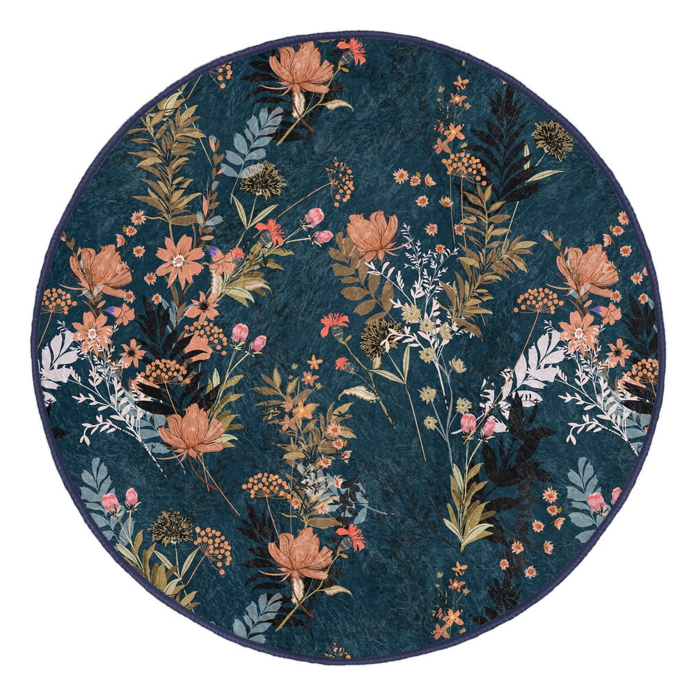 Ciemnoniebieski okrągły dywan odpowiedni do prania i robotów sprzątających ø 120 cm Comfort – Mila Home