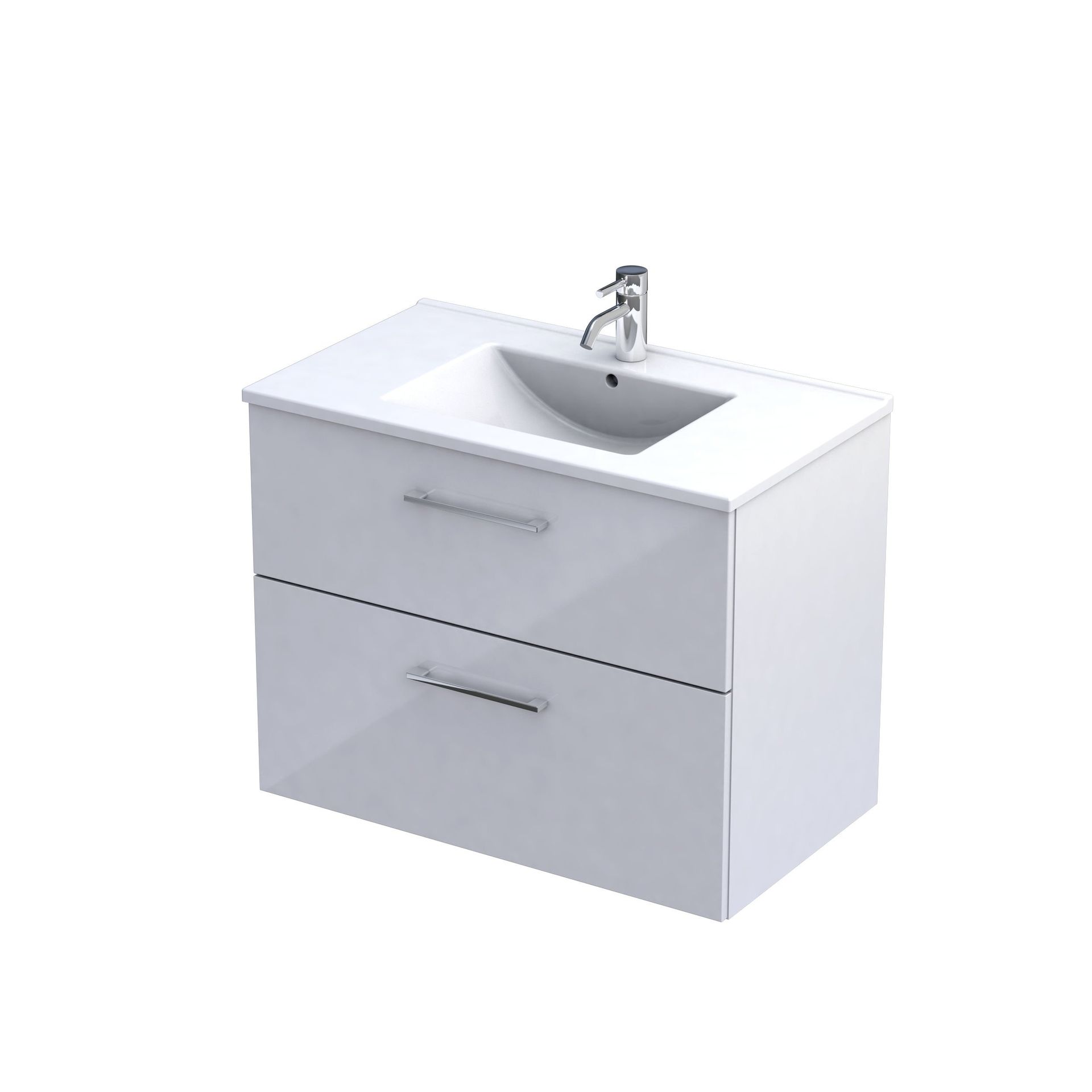 Szafka łazienkowa z umywalką Oristo Geo 80 cm biały połysk KI01-ZD2S-80-1