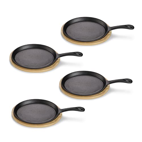 ECHTWERK Żeliwna patelnia do serwowania, Mini patelnia z deską do serwowania, Mała patelnia grillowa, Już upieczona, Nadaje się do piekarników, grillów i indukcji, Idealna do serwowania, 4 szt.
