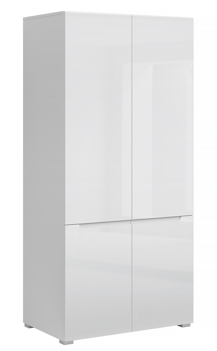 Biała szafa na ubrania z półkami i drążkiem F2-B47