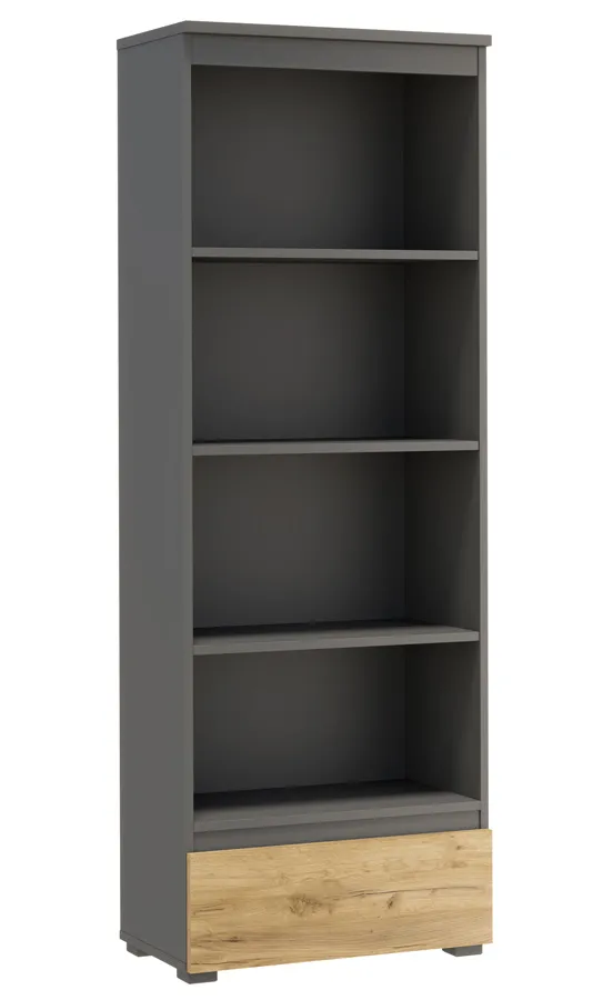 Klasyczny otwarty regał na nóżkach antracyt + dąb craft S8-F76