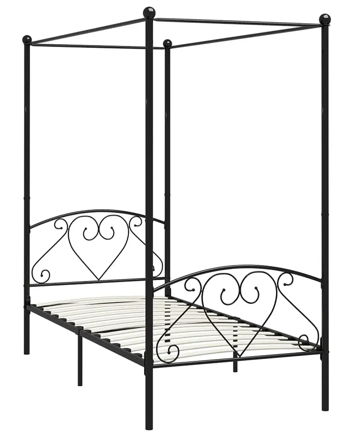 Czarne metalowe łóżko z baldachimem 90x200 cm F0-K18
