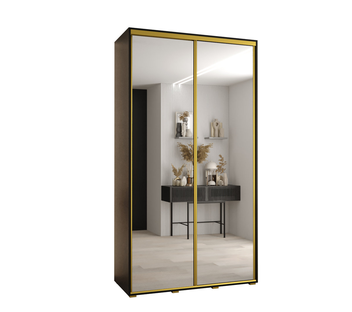 Szafa przesuwna wysoka Davos 2 130 gł. 60 czarny + czarny + złoty