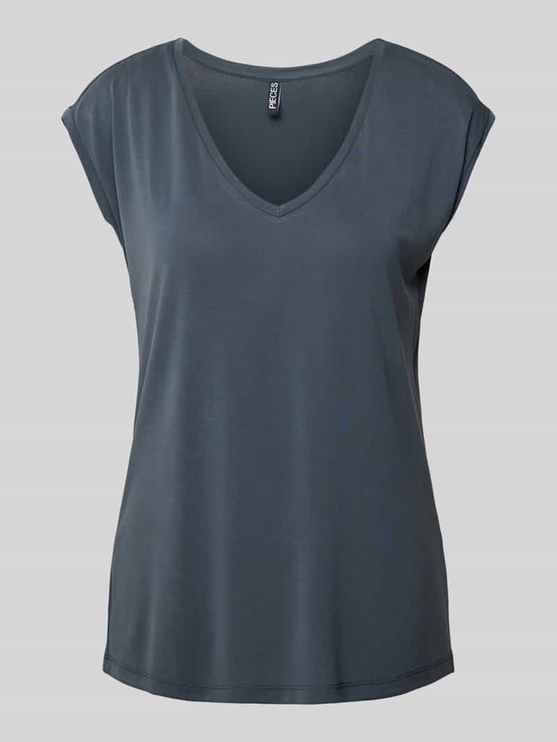 T-shirt z dekoltem w serek model ‘KAMALA’