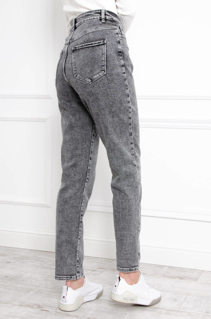 SPODNIE JEANSOWE MOM STRETCH Z WYSOKIM STANEM- SZARE - Olika