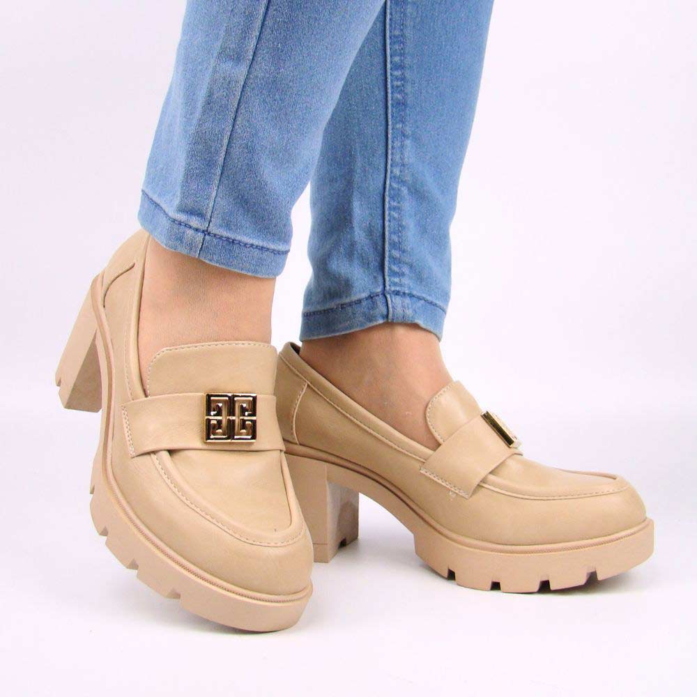 JEZZI RMR23108-2 damskie półbuty na słupku wkładka skóra beżowe