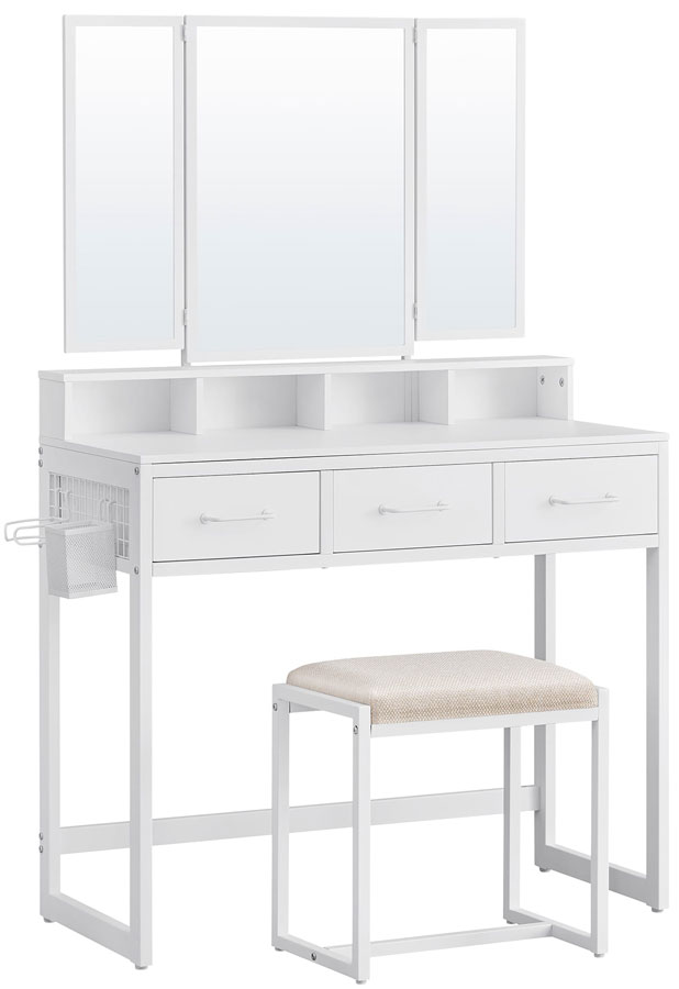 Biała Toaletka Do Makijażu Z Lustrem I Stołkiem H8-N22