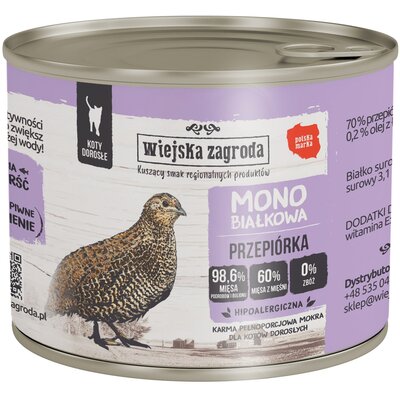 Wiejska Zagroda Monobiałkowa Przepiórka mokra karma dla kota waga 12x200 g