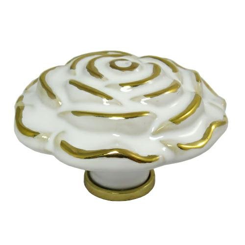 Ceramiczna gałka meblowa róża biało-złota, włoskiej firmy Italmetal.