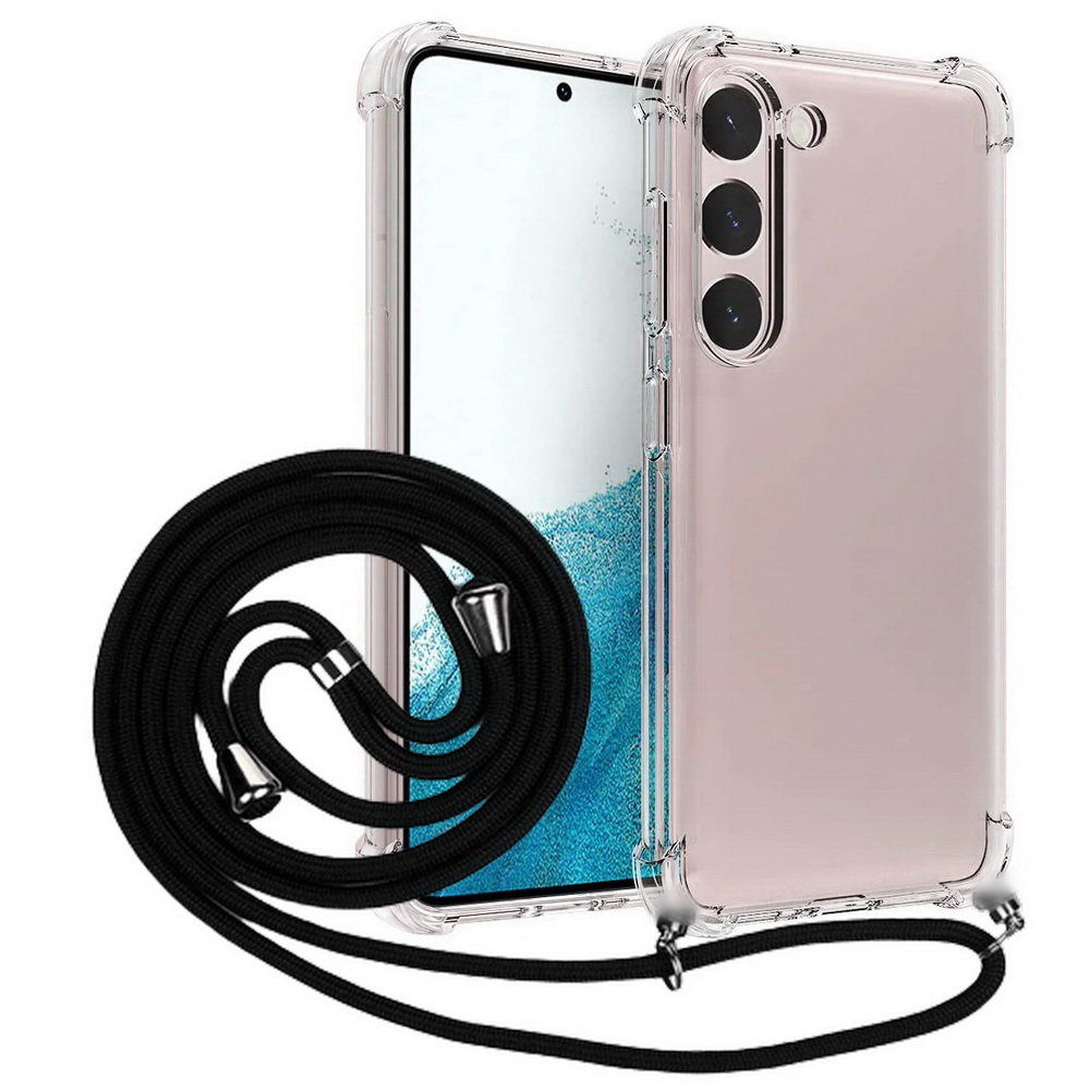 D-Pro Crossbody TPU etui na sznurku z paskiem na ramię do Samsung Galaxy S24+ Plus (Crystal+Black)