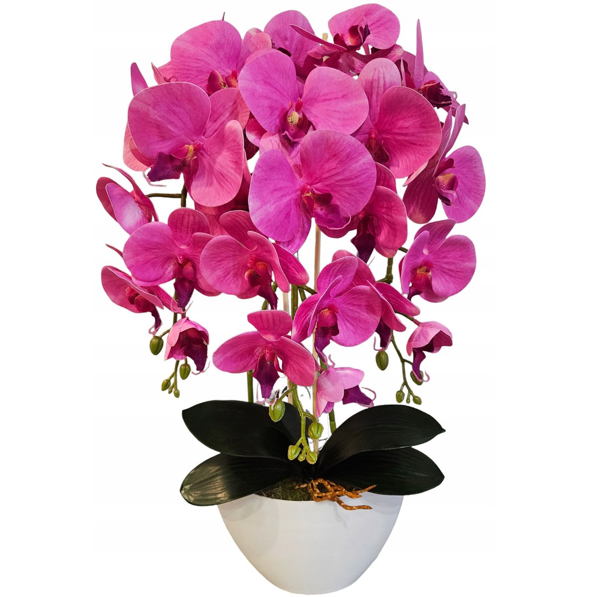 Sztuczny storczyk orchidea w doniczce, różowy, jak żywy, 3 pędy 53 cm