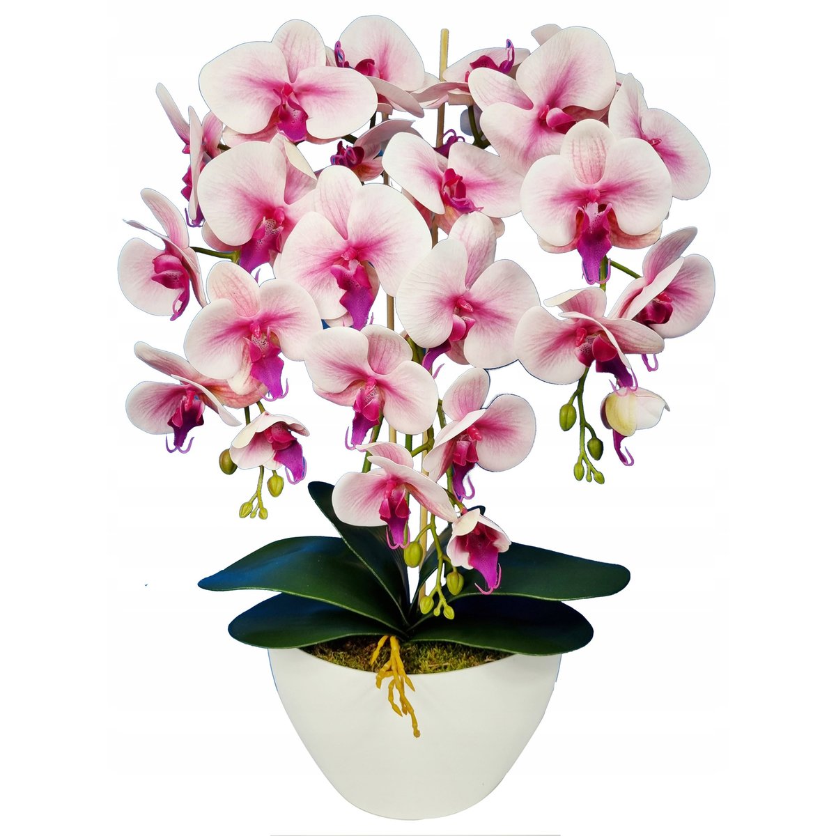 Sztuczny storczyk orchidea w doniczce, biało-różowy, jak żywy, 3 pędy 53 cm