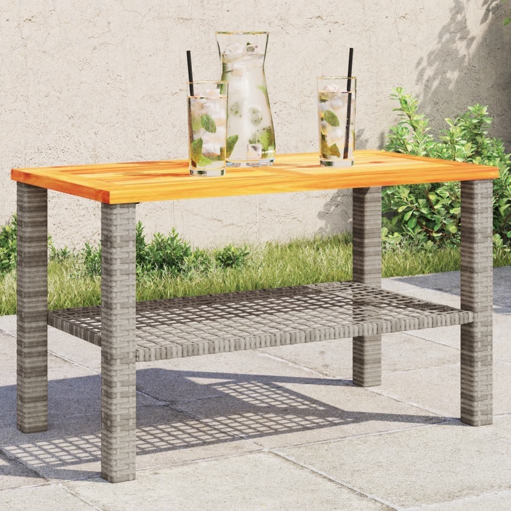 Stolik ogrodowy, szary, 70x38x42 cm, polirattan i akacja Lumarko!