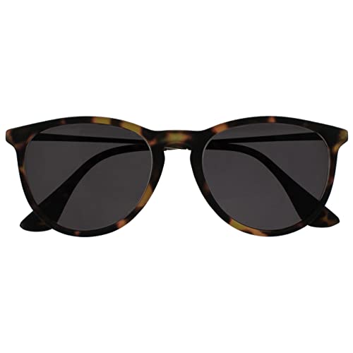 OPULIZE Jet Sonnen okulary do czytania, stylowa, duża designerska oprawka, odporne na zarysowania, przyciemniane soczewki, ochrona UV400, kolor żółwia brązowego, przód, srebrne, prasowane, czarne