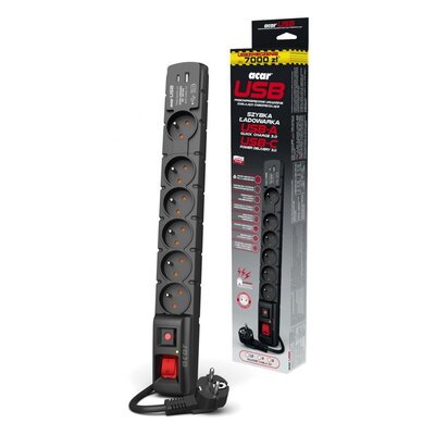Listwa zasilająca Acar Acar S6 USB PD 3.0 QC 6 gniazd 1.5m