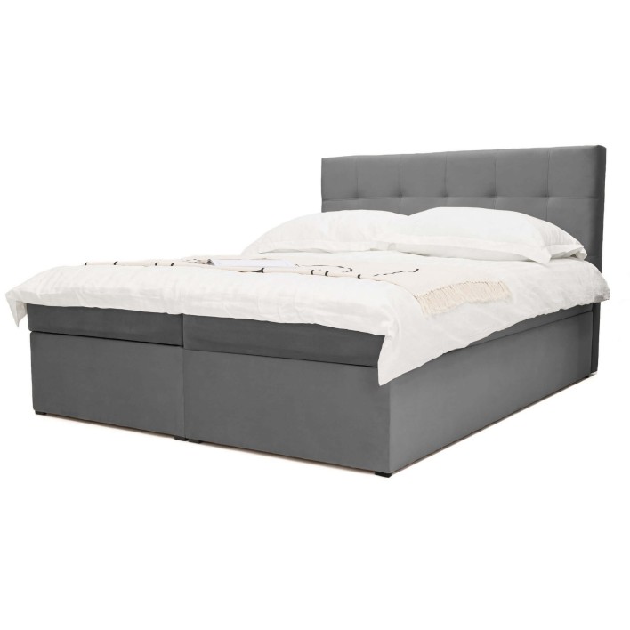 Łóżko kontynentalne z pojemnikiem CORA | 140x200 | Szary | Topper