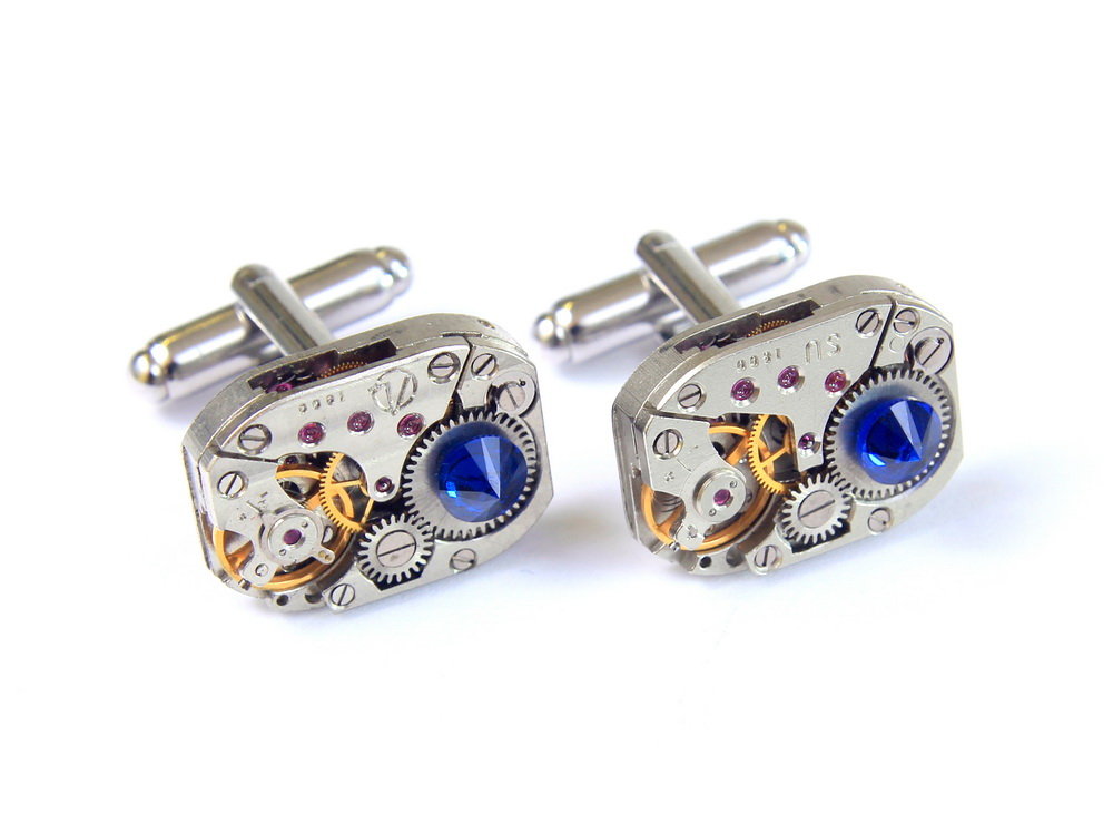 Spinki do mankietów rectangle i deep navy, srebrne