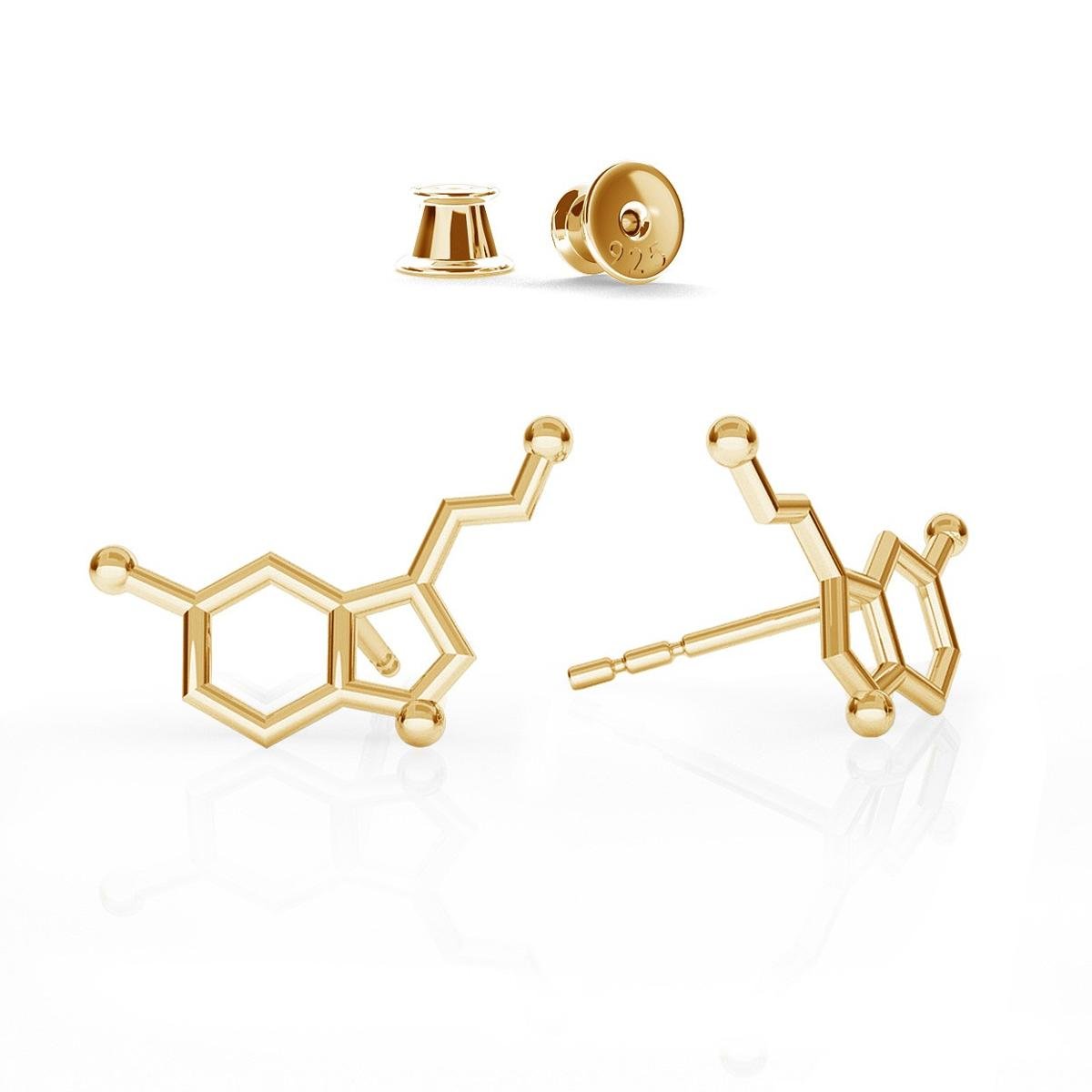 Srebrne kolczyki serotonina wzór chemiczny, srebro 925 : Srebro - kolor pokrycia - Pokrycie żółtym 18K złotem