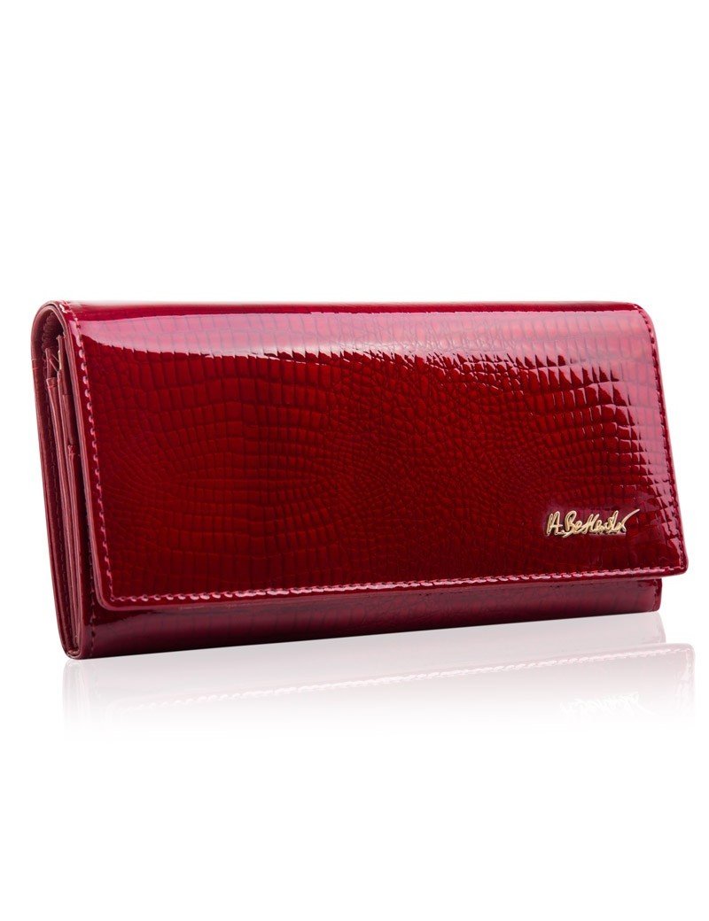 Betlewski, Portfel skórzany damski, czerwony, 10x18,5 cm