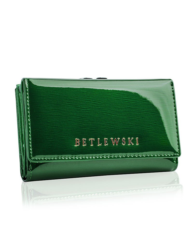 Betlewski, Portfel skórzany damski, zielony, 9x14 cm